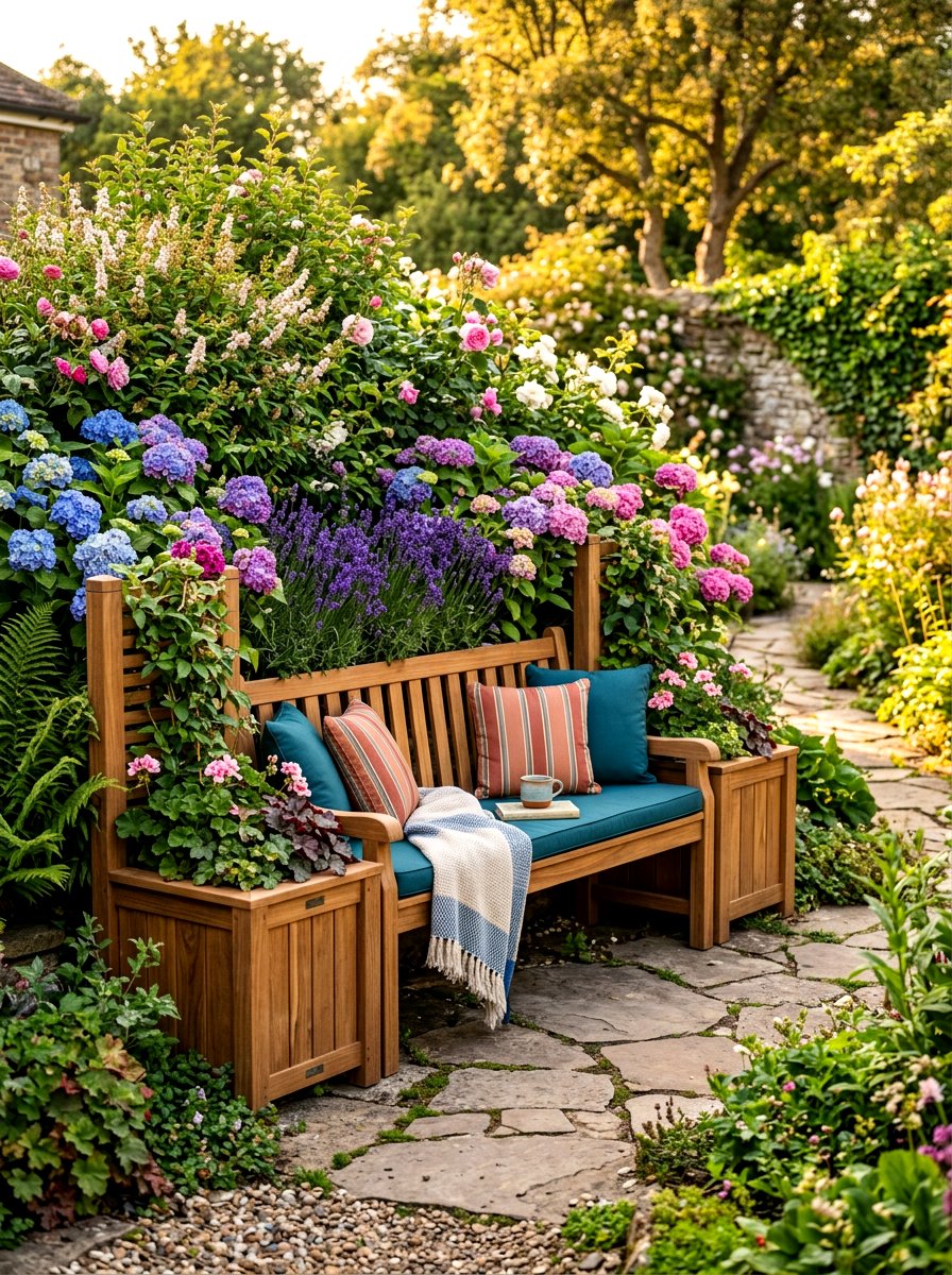 Integrated Bench Planter - 30 privacy wall planter ideas
