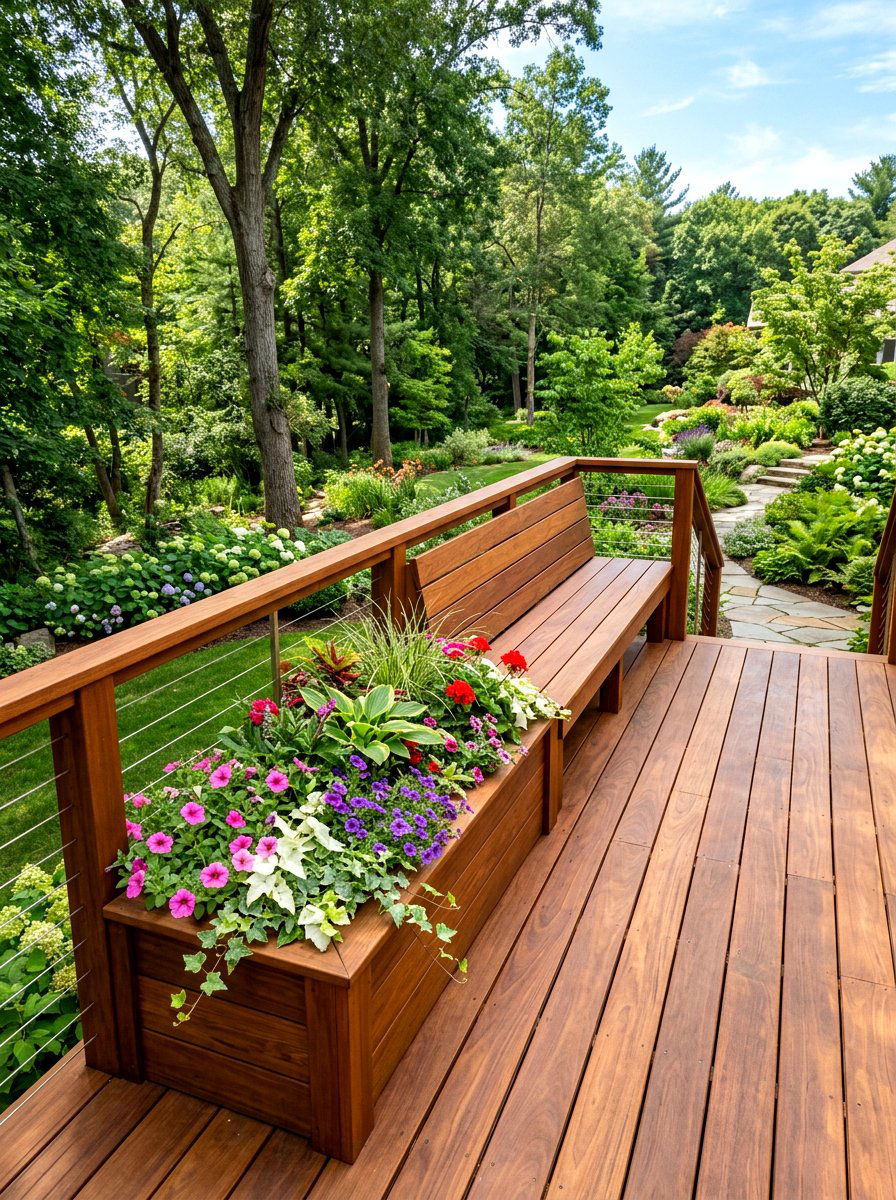 Integrated Bench Railing Planter - 30 deck railing planter ideas