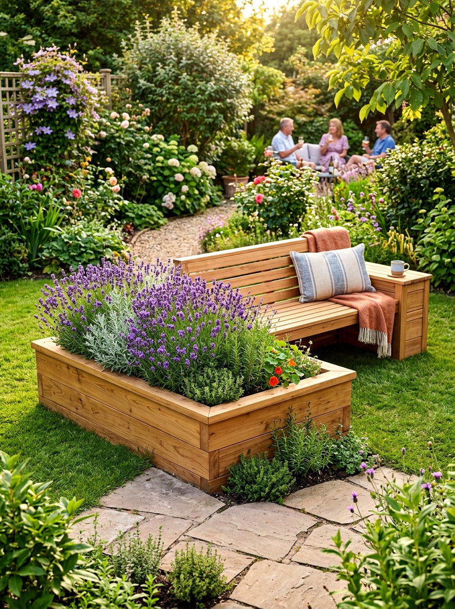 Integrated Bench Raised Flower Bed - 30 raised flower bed ideas