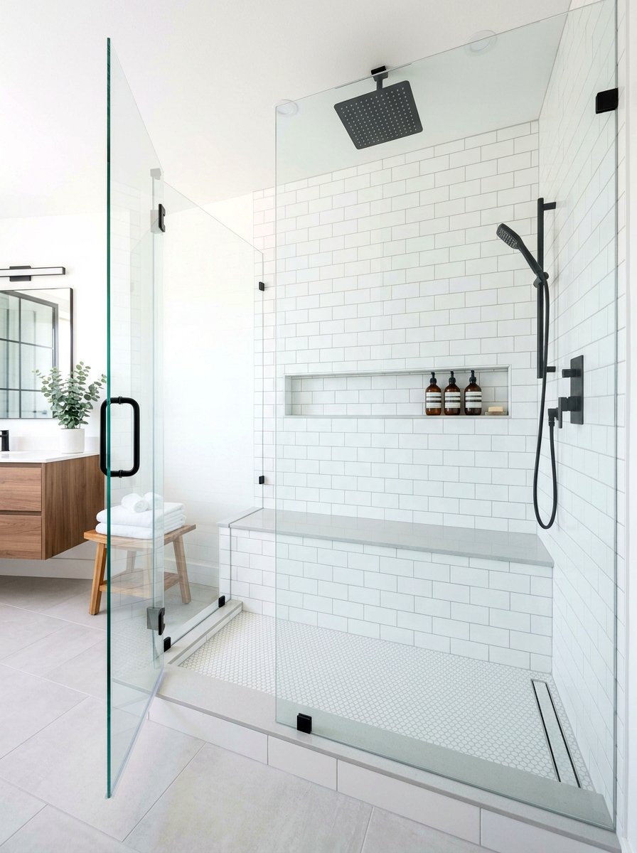 Integrated Bench Shower - 30 spa hotel bath ideas
