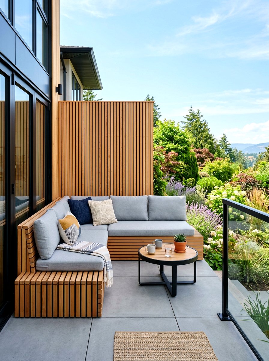 Integrated Bench Slat Wall - 30 slatted privacy wall ideas
