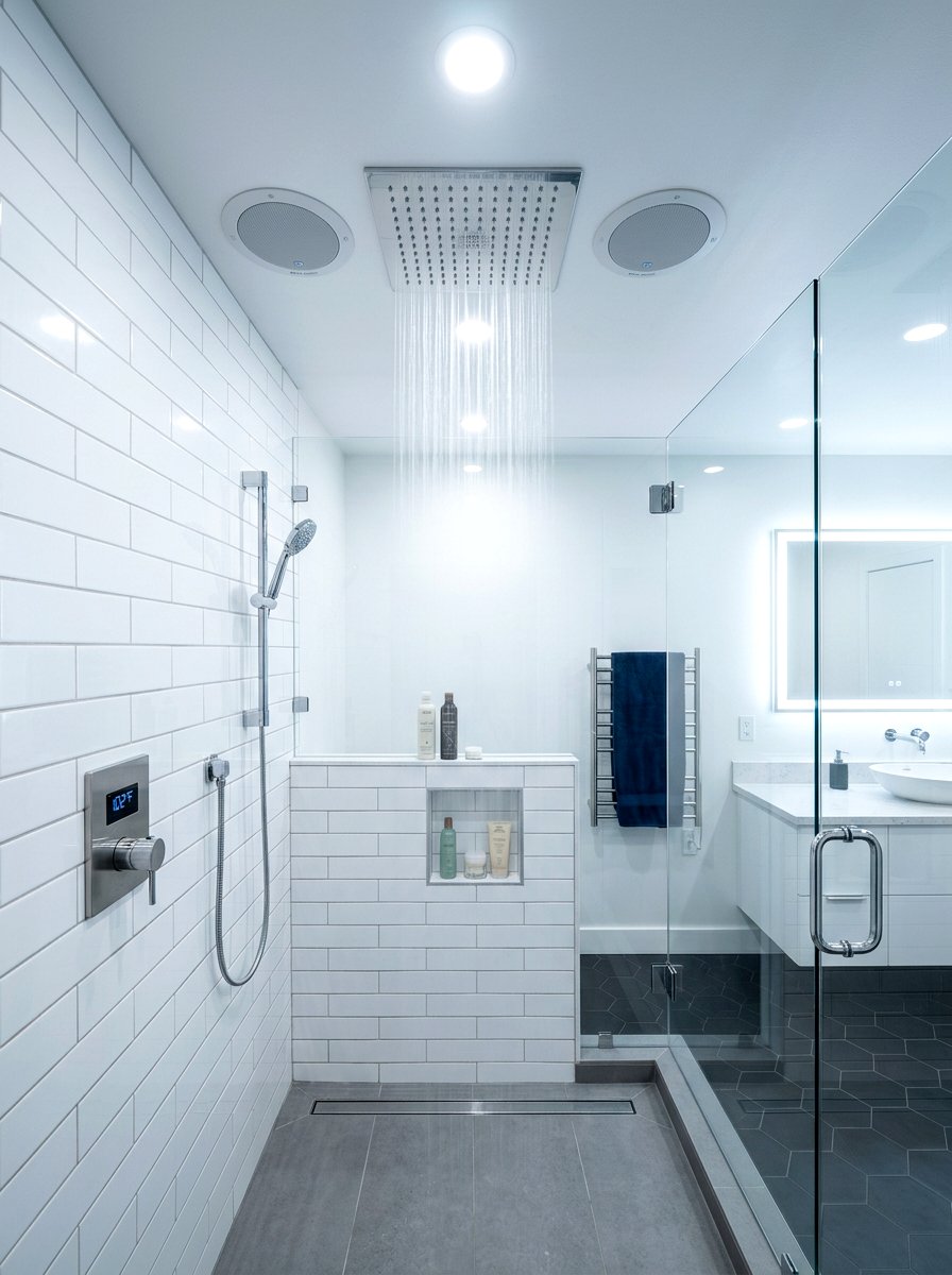 Integrated Bluetooth Shower Speaker - 30 spa shower ideas