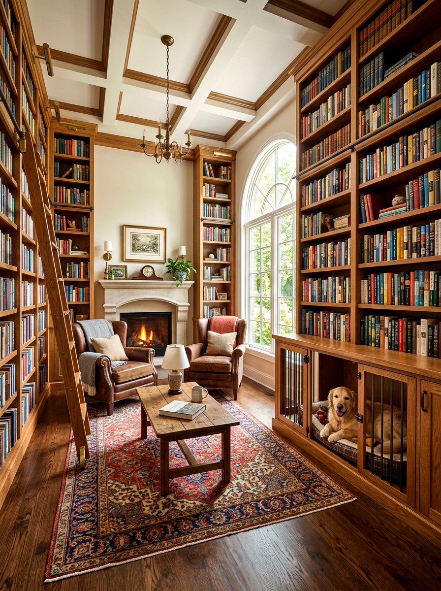 Integrated Bookcase Dog Crate