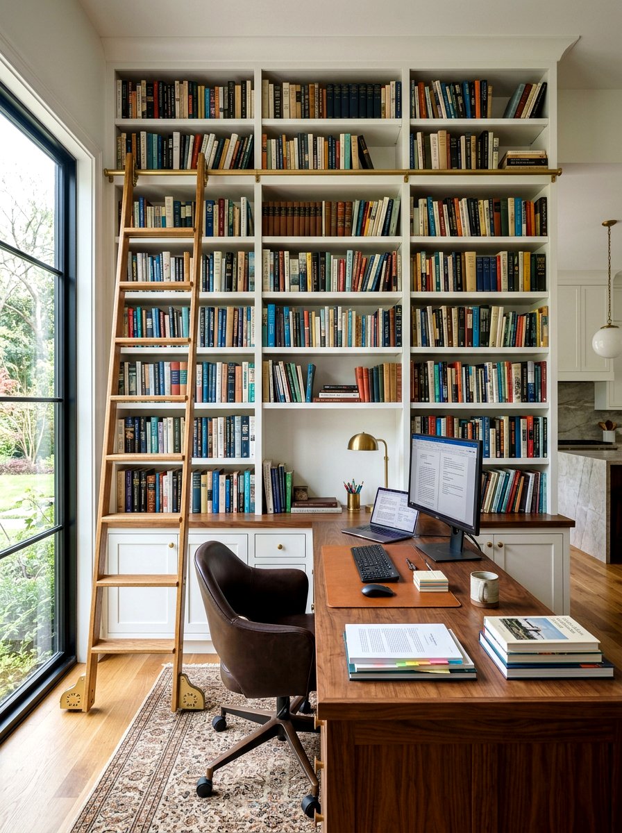 Integrated Bookshelf Kitchen Desk - 30 homework station kitchen ideas