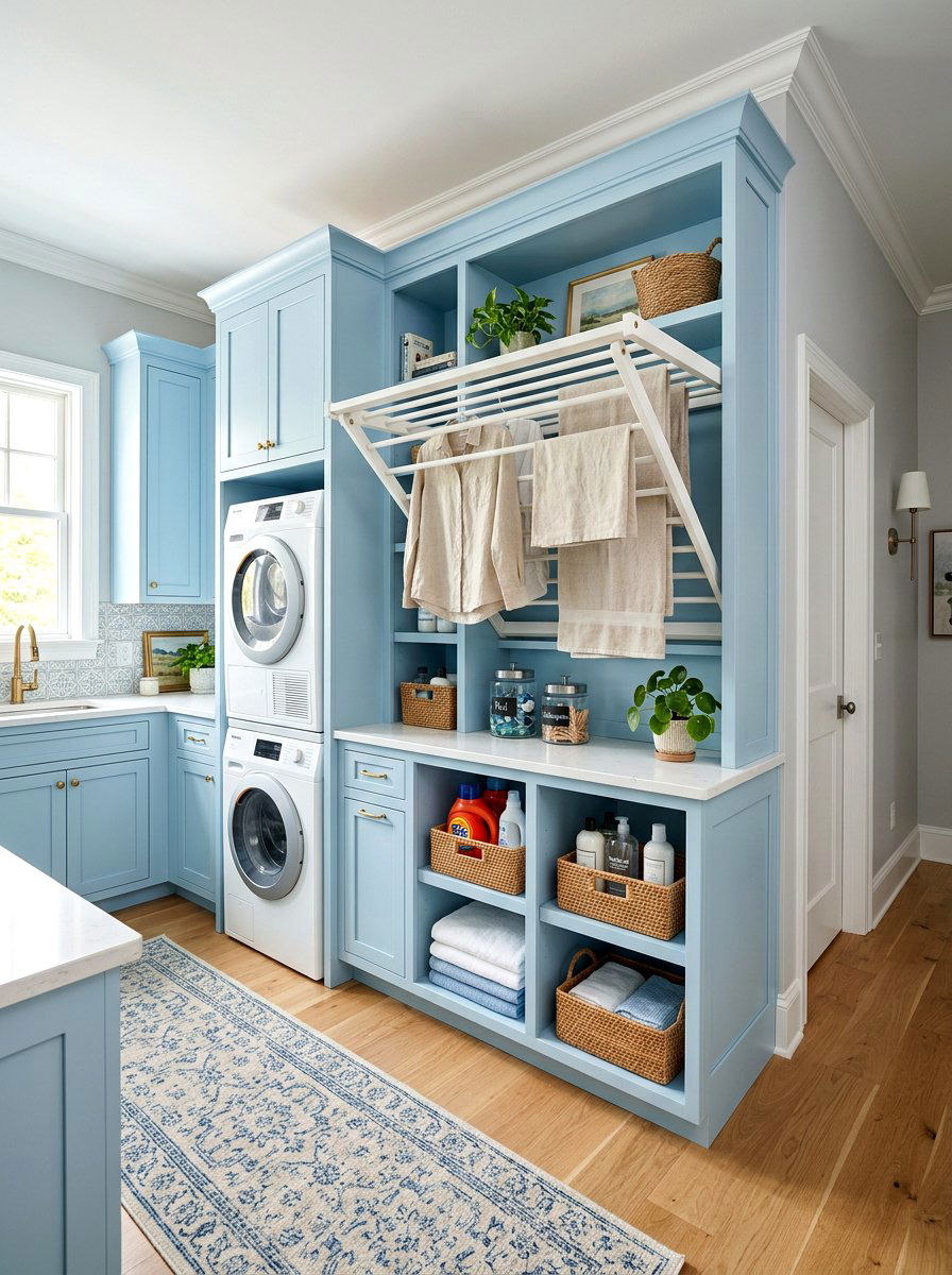 Integrated Cabinet Drying Rack - 30 laundry room drying rack ideas