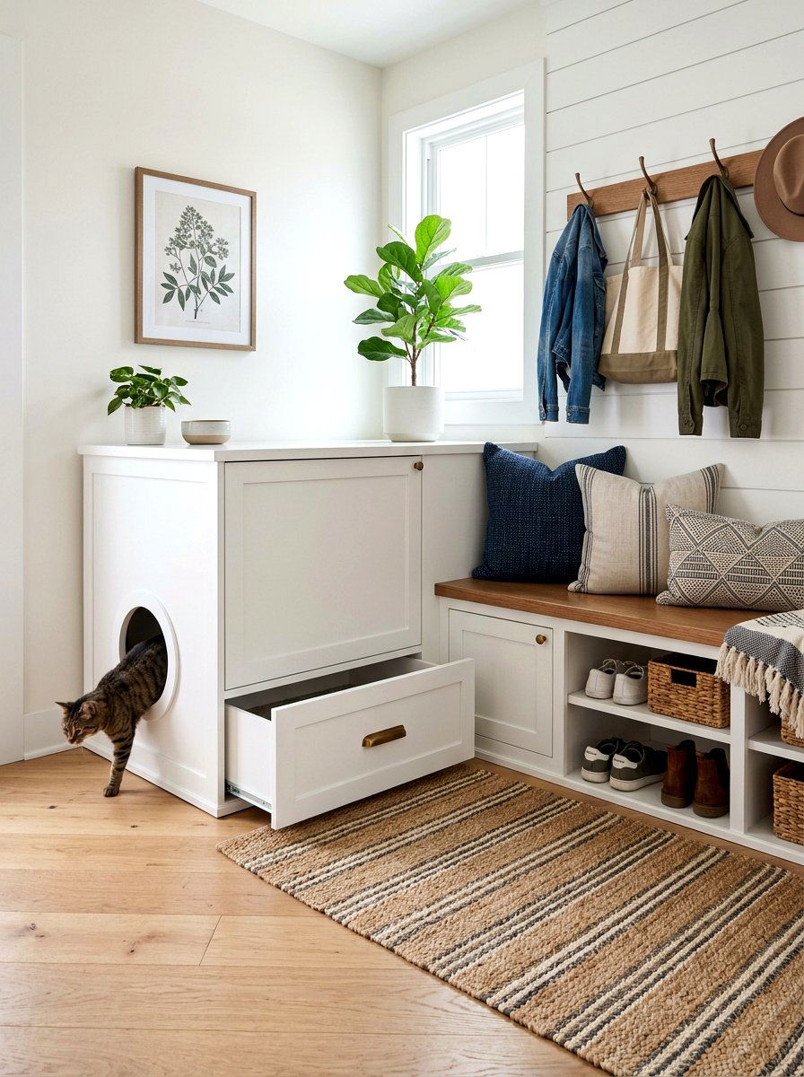 Integrated Cat Litter Cabinet - 30 mudroom pet station ideas
