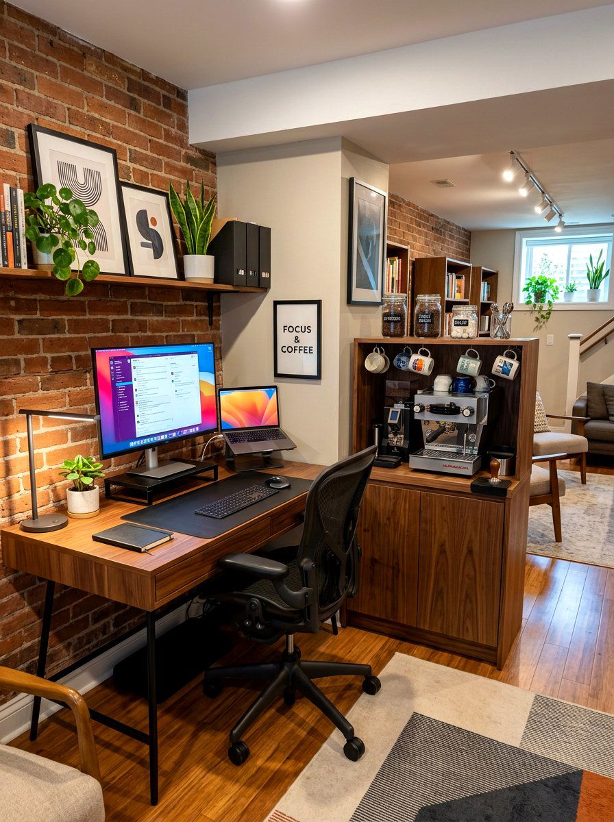 Integrated Coffee Station - 30 basement office nook ideas