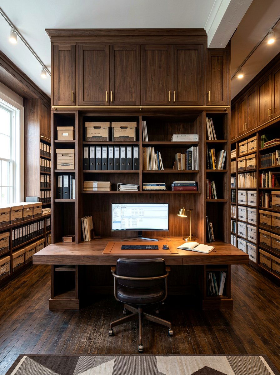 Integrated Desk Shelving Unit - 30 archive room office ideas