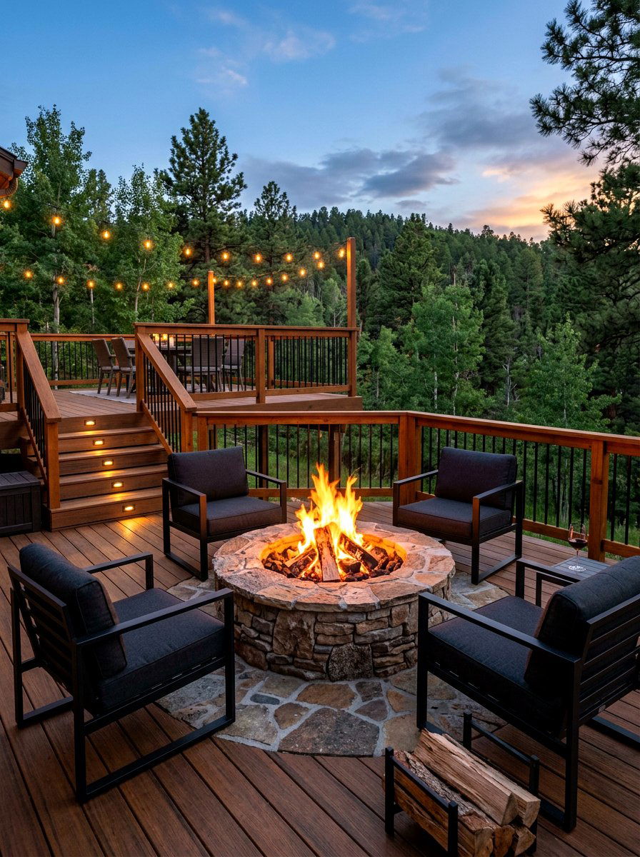 Integrated Fire Pit - 30 two level deck ideas