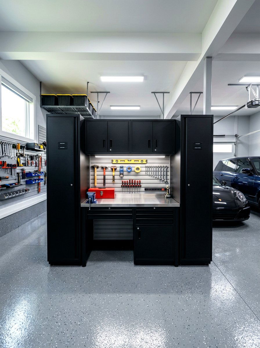 Integrated Garage Cabinet System - 30 garage workbench ideas