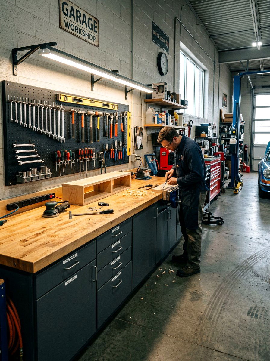 Integrated Garage Workbench - 30 garage makeover ideas