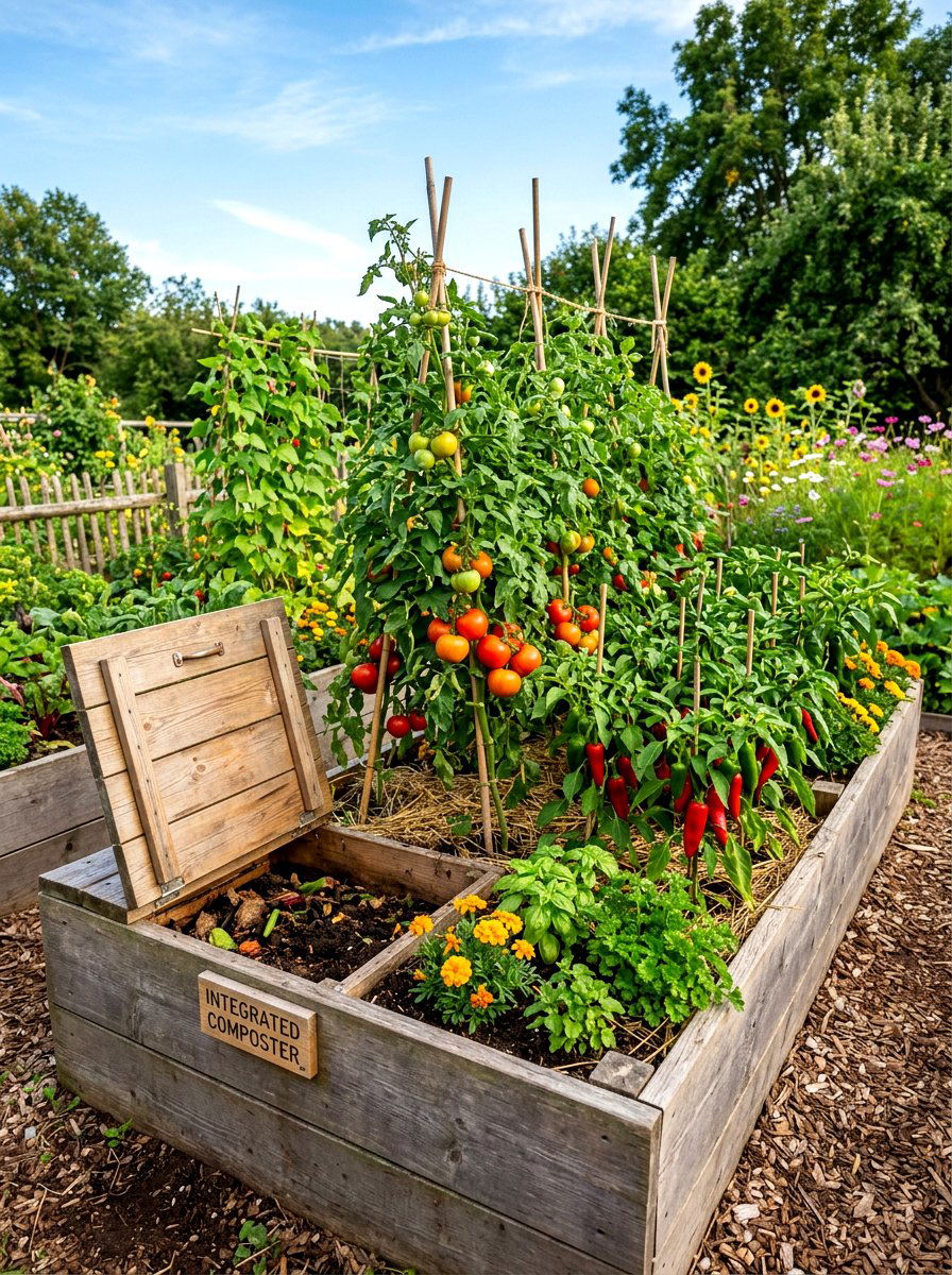 Integrated Garden Bed Composter - 30 compost station ideas