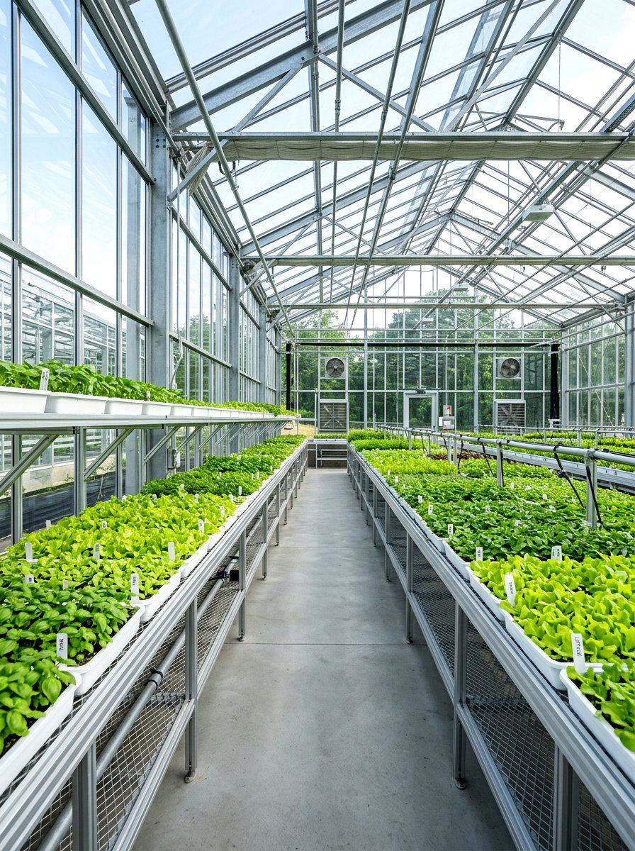 Integrated Greenhouse Staging - 30 greenhouse shelving layout ideas