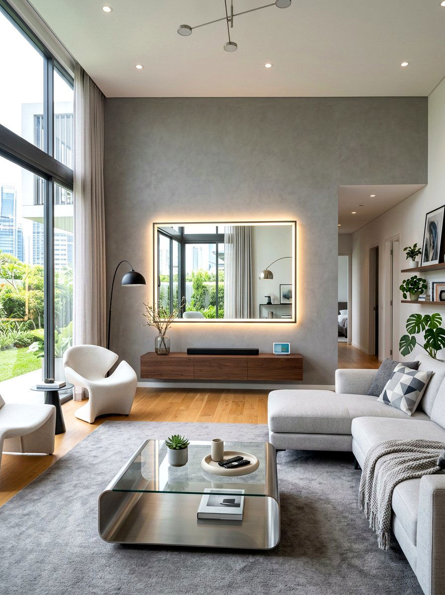 Integrated LED Backlit Mirror - 30 statement floor mirror living room ideas