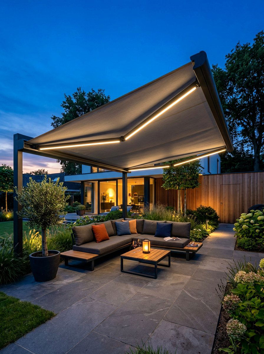 Integrated LED Canopy - 30 retractable canopy patio ideas