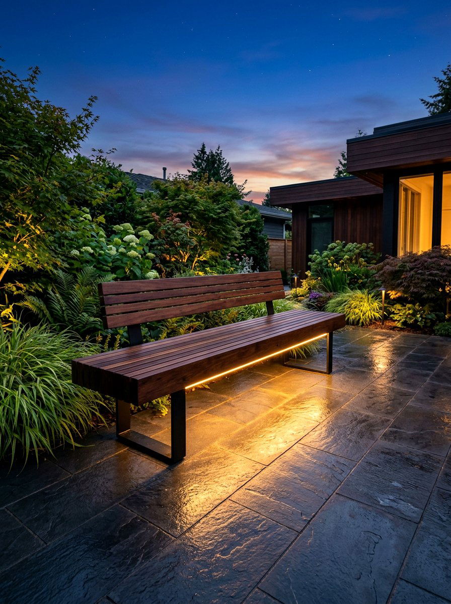 Integrated LED Light Bench - 30 built in patio bench ideas
