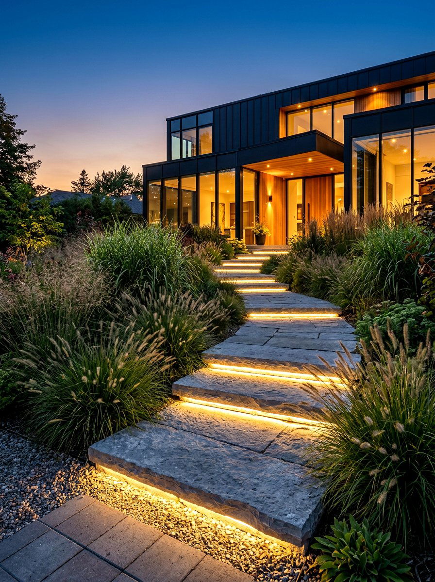Integrated LED Lighting - 30 front steps makeover ideas