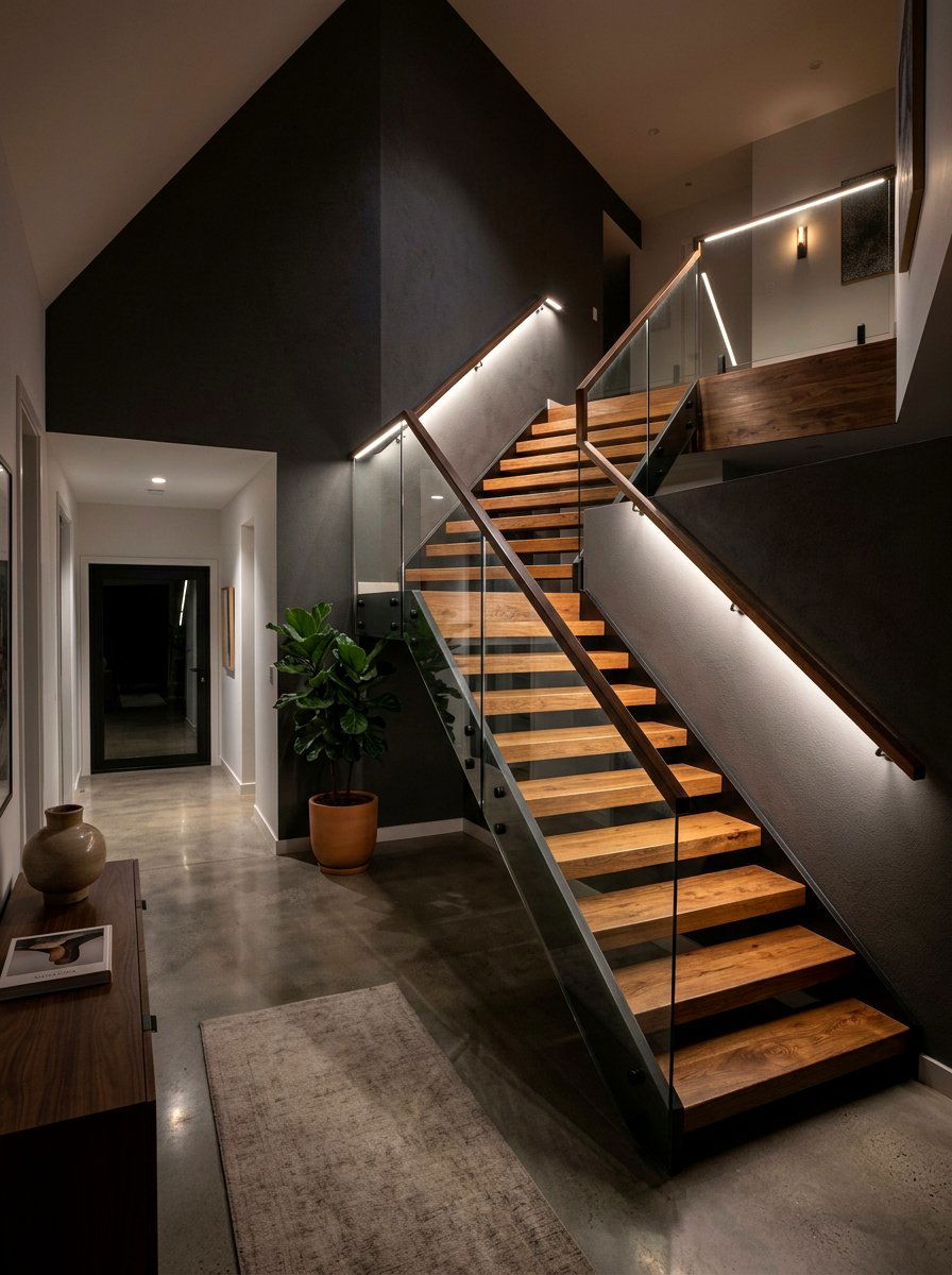 Integrated LED Lit Handrail - 30 banister makeover ideas