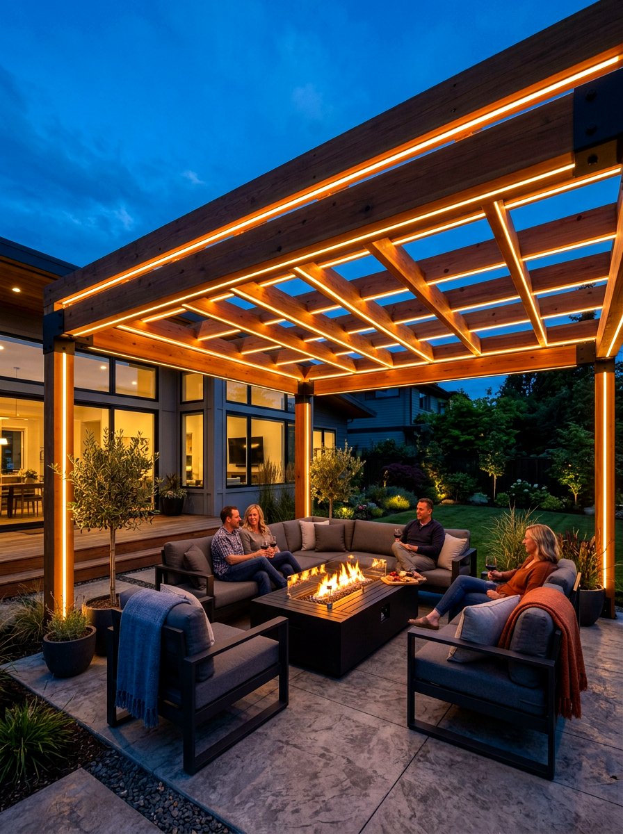 Integrated LED Pergola Lighting - 30 louvered pergola patio ideas
