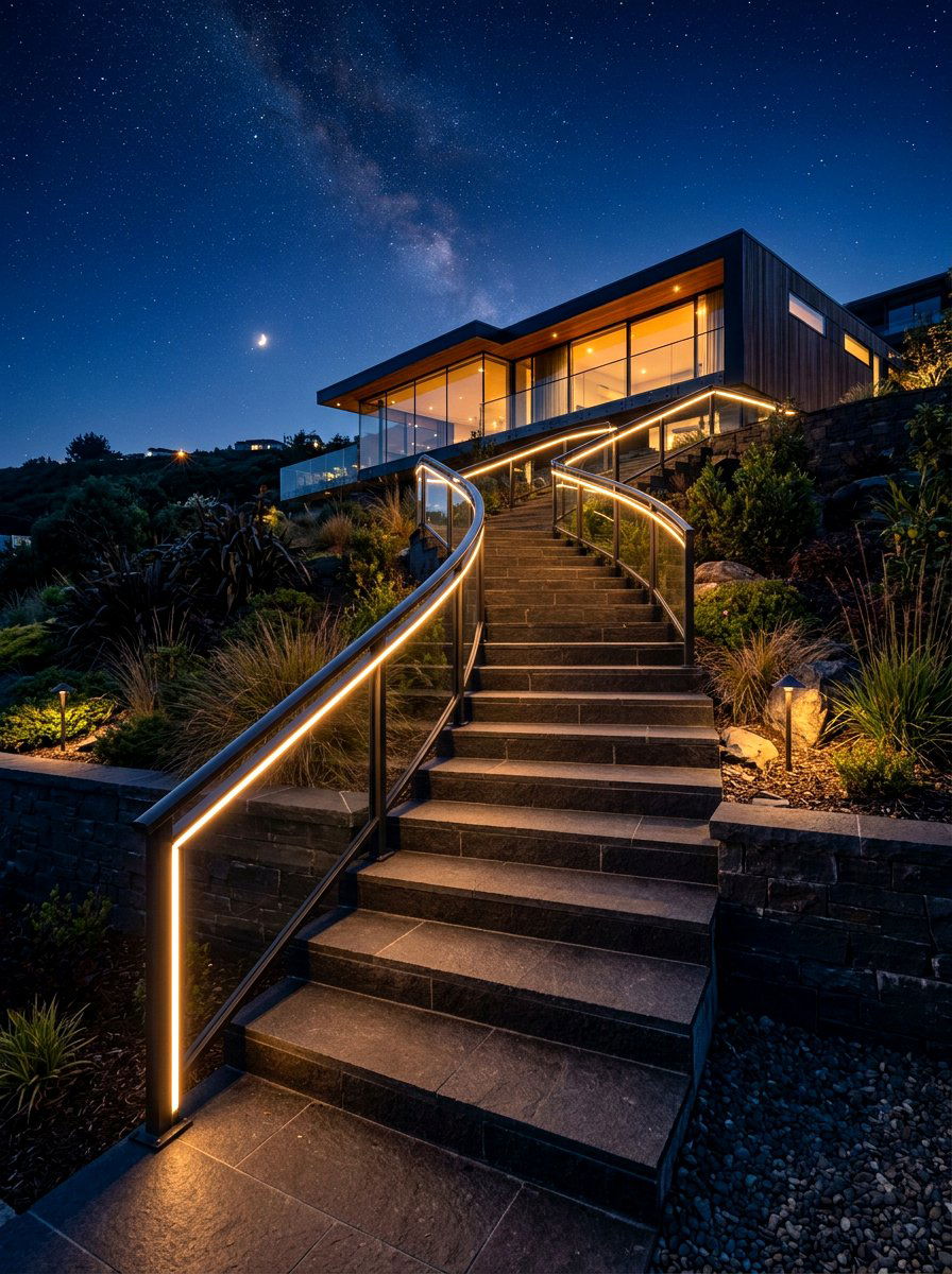 Integrated LED Railing - 30 outdoor stair railing ideas
