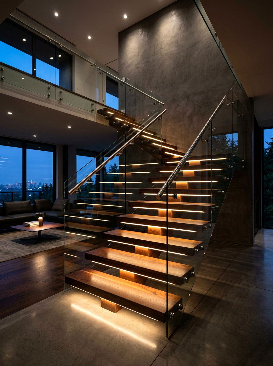 Integrated LED Step Lighting - 30 elegant foyer staircase ideas