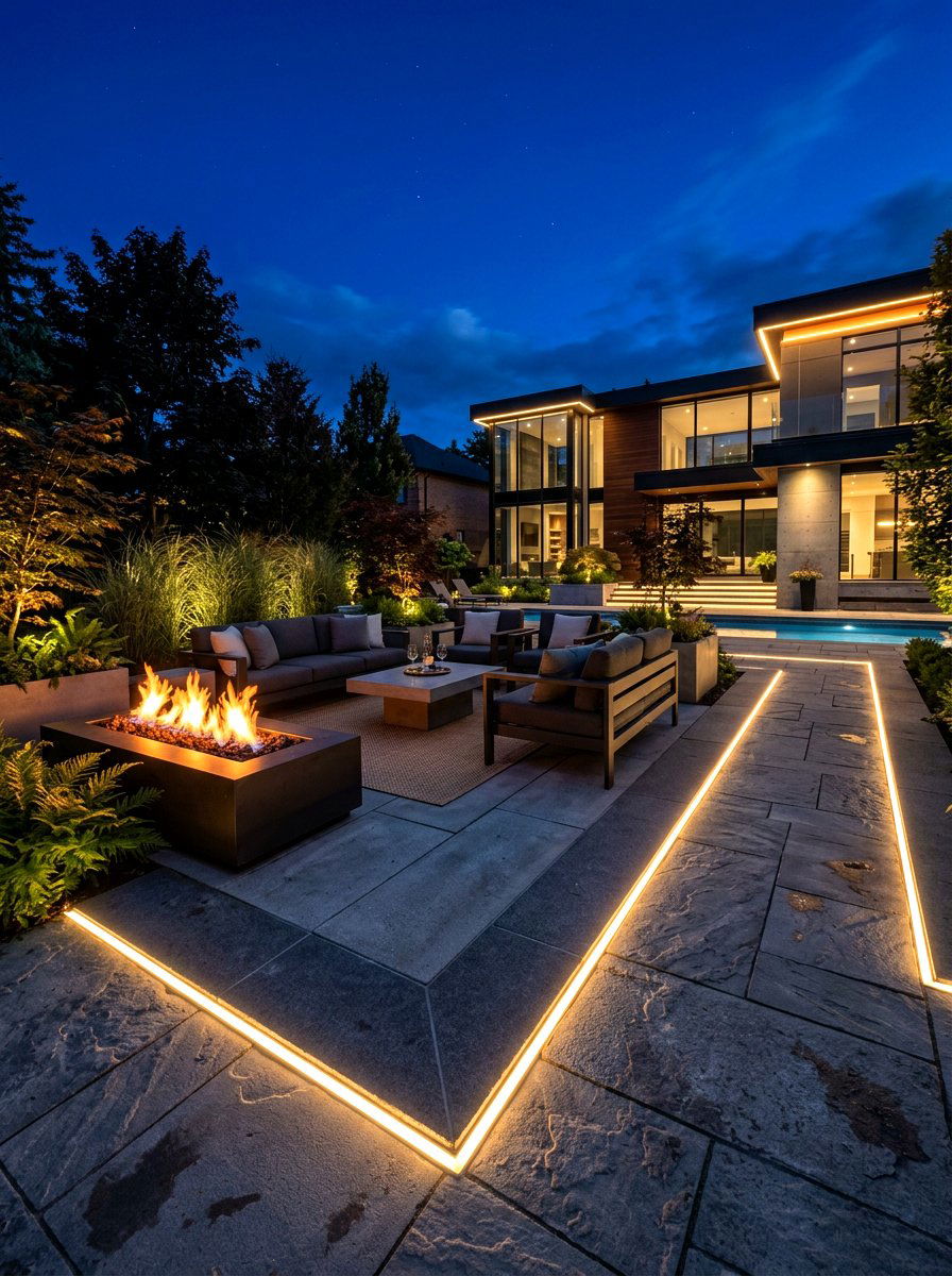 Integrated LED light border - 30 patio paver border ideas