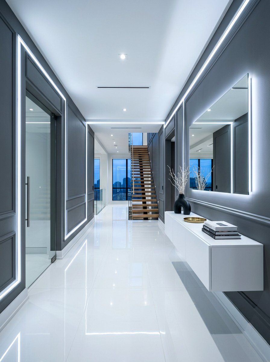 Integrated LED wall molding - 30 foyer wall molding ideas