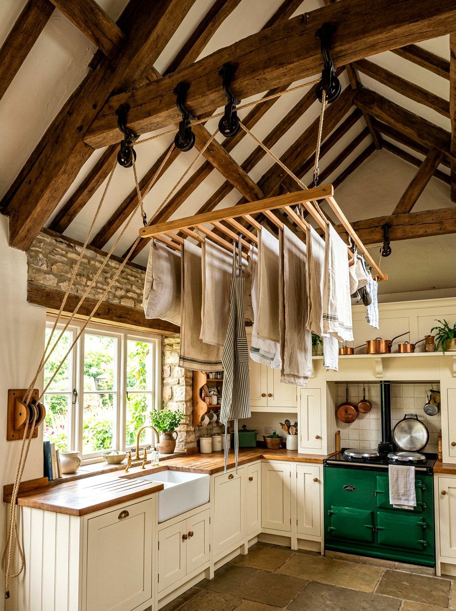Integrated Laundry Pulley Rack - 30 English cottage kitchen ideas