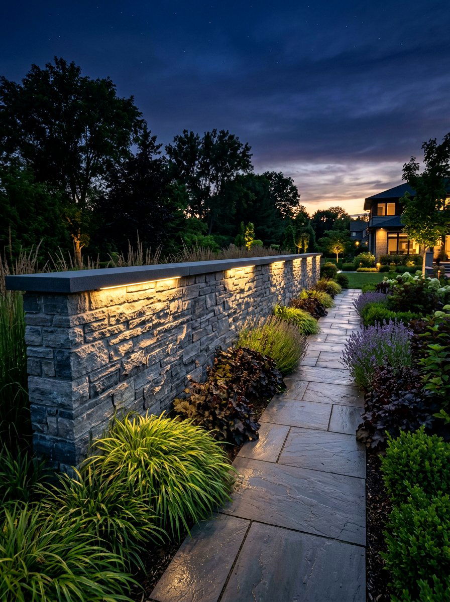 Integrated Light Wall - 30 garden retaining wall ideas