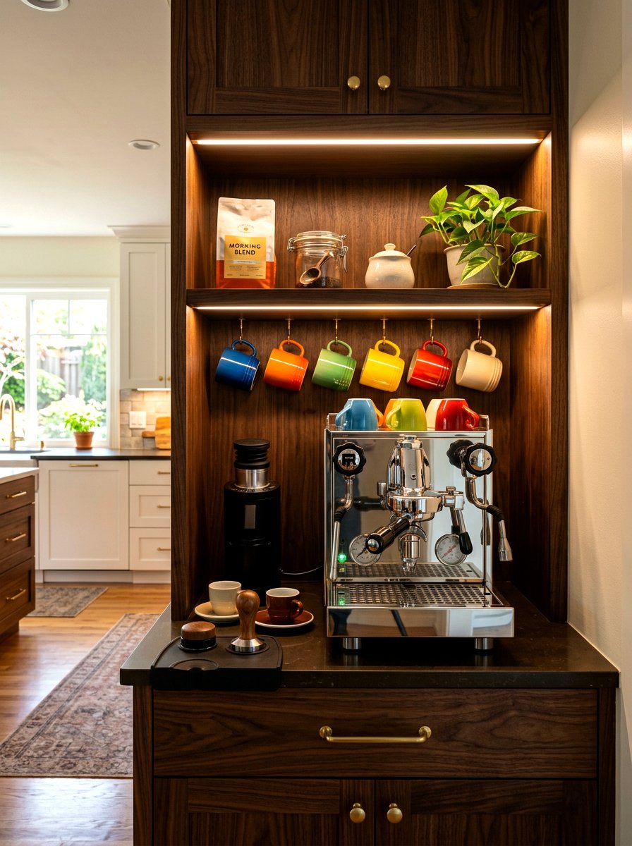 Integrated Lighting Coffee Station - 30 appliance garage coffee station ideas