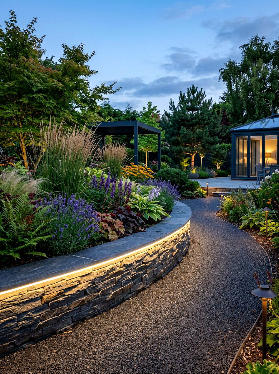Integrated Lighting Flower Bed - 30 modern flower bed ideas