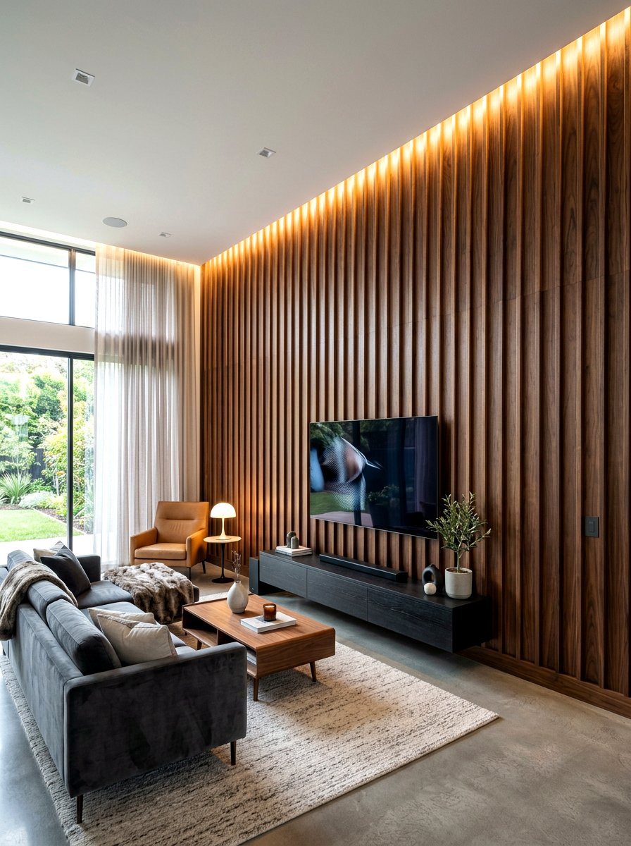 Integrated Lighting Fluted Wall - 30 fluted wood wall ideas