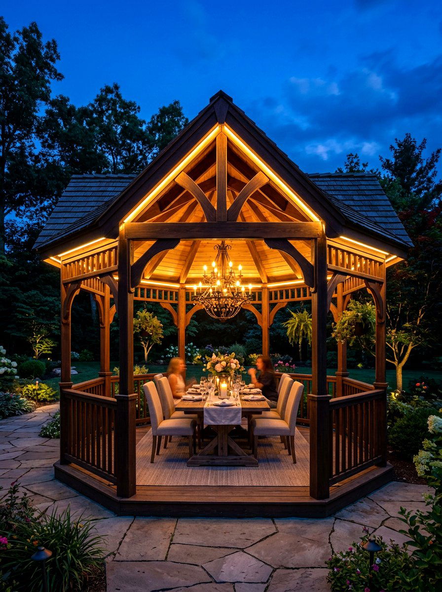 Integrated Lighting Gazebo - 30 hardtop gazebo ideas