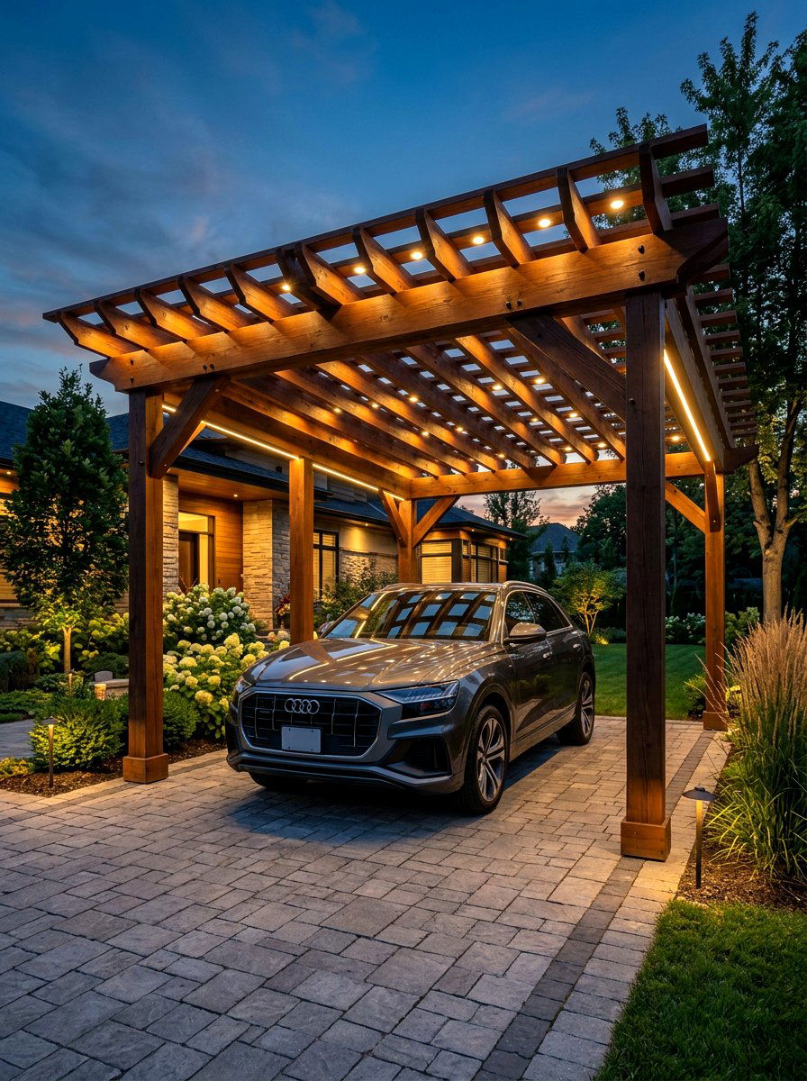 Integrated Lighting Pergola Carport - 30 pergola carport ideas