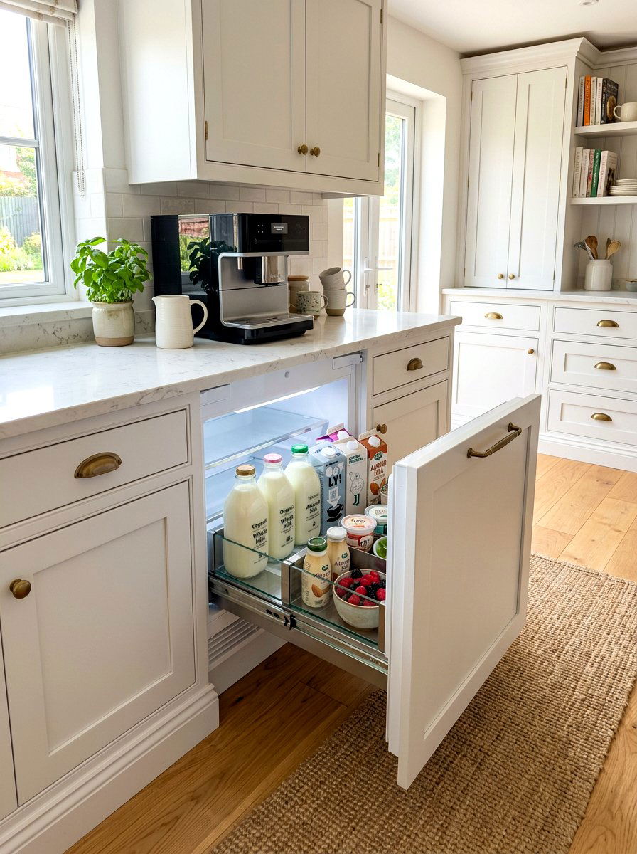 Integrated Milk Fridge Drawer - 30 kitchen beverage center ideas