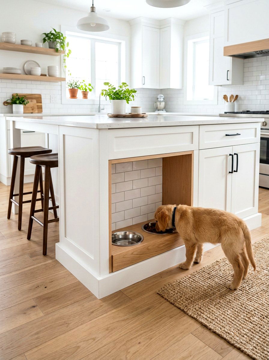 Integrated Pet Feeding Station - 30 pet nook living room ideas