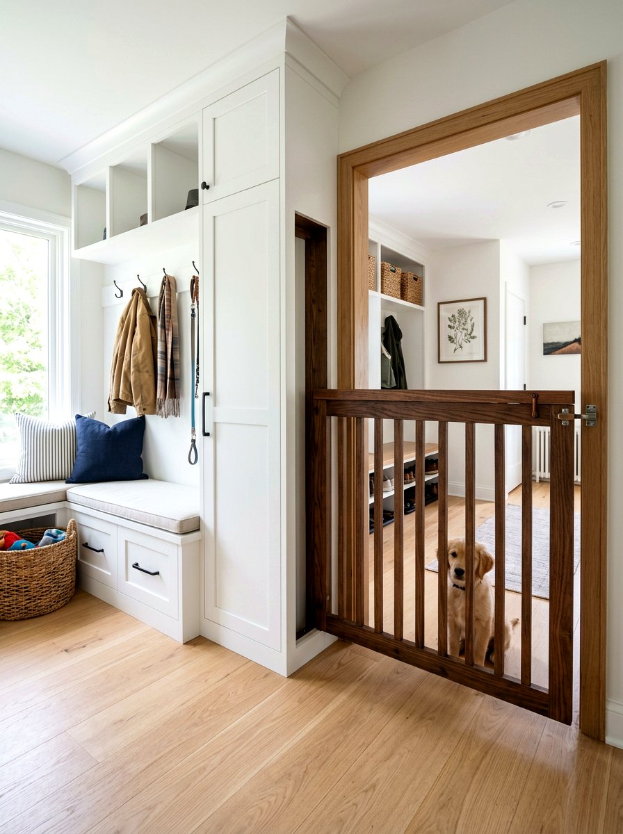 Integrated Pet Gate Mudroom - 30 mudroom pet station ideas aesthetic