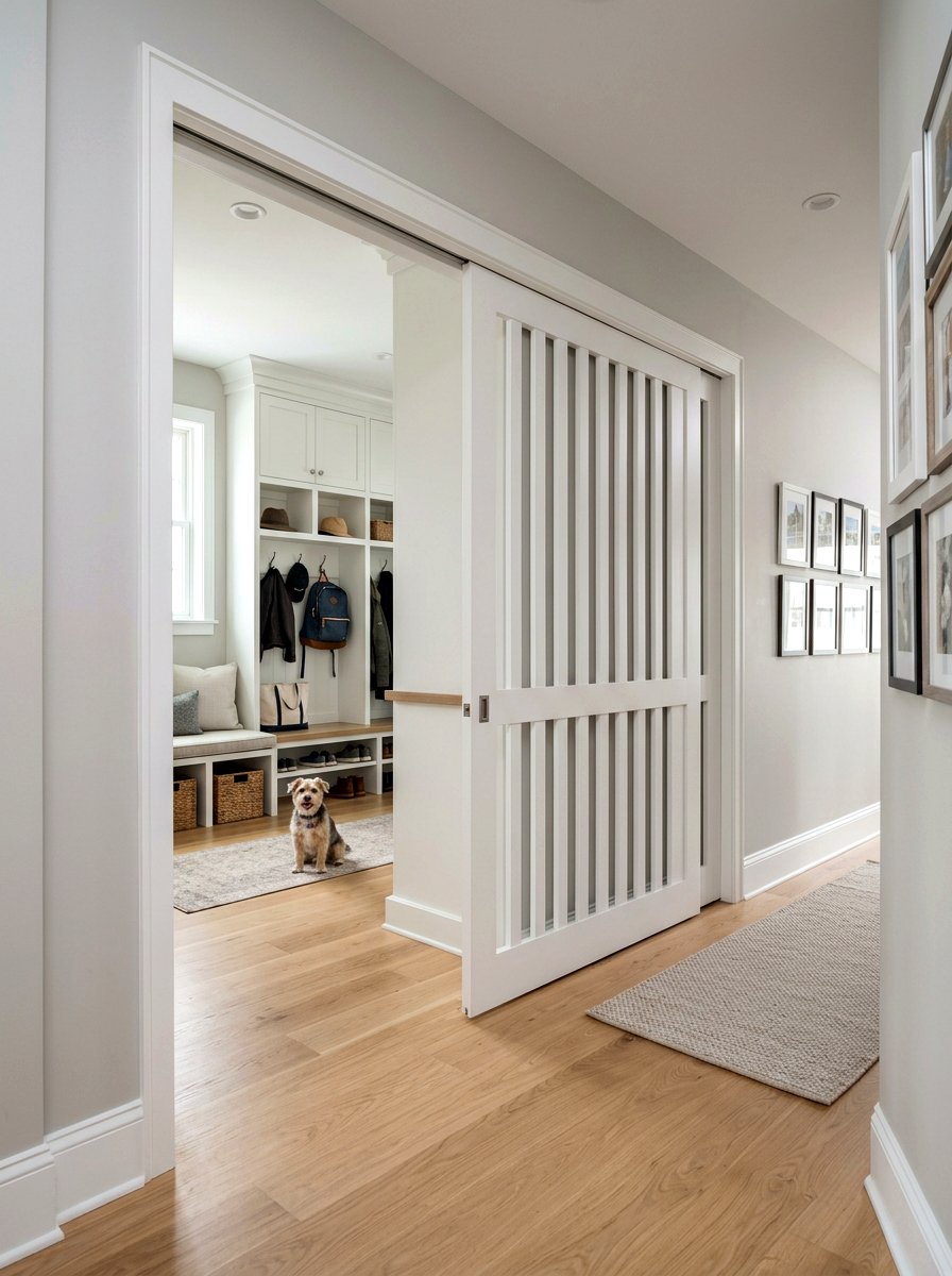 Integrated Pet Gate - 30 mudroom pet station ideas