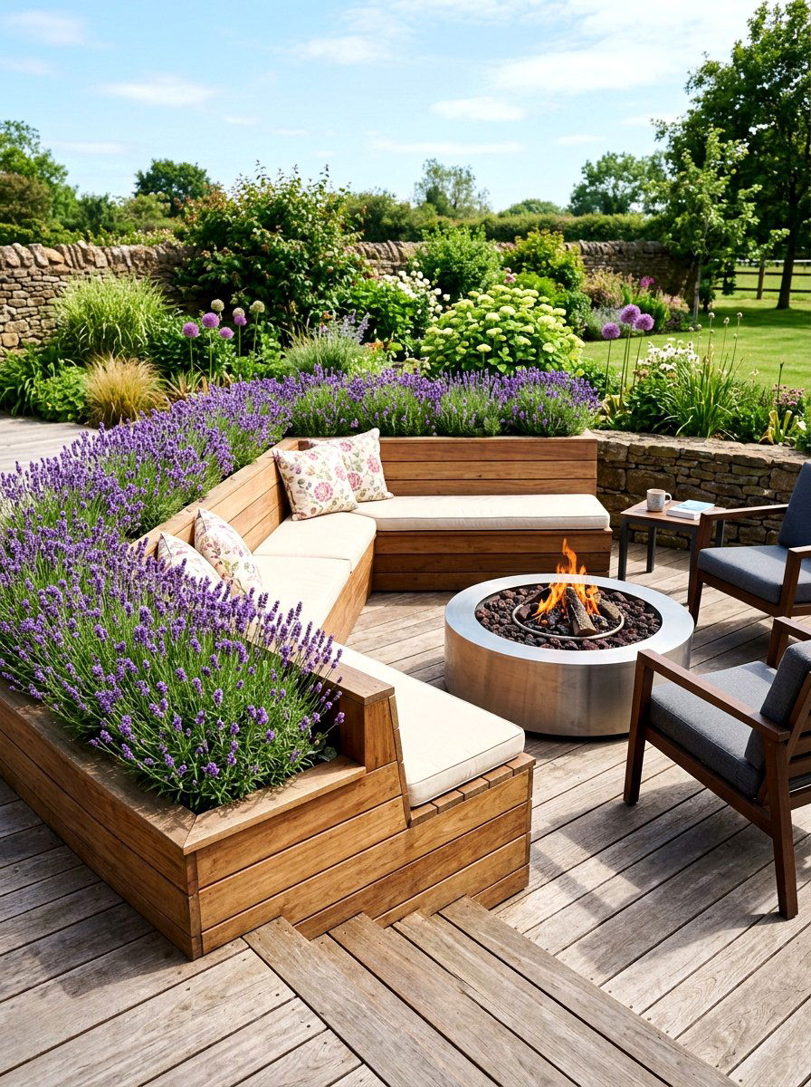 Integrated Planter Bench - 30 fire pit bench ideas