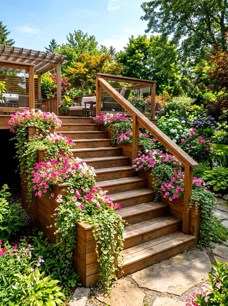 Integrated Planter Deck Stairs - 30 deck stair ideas