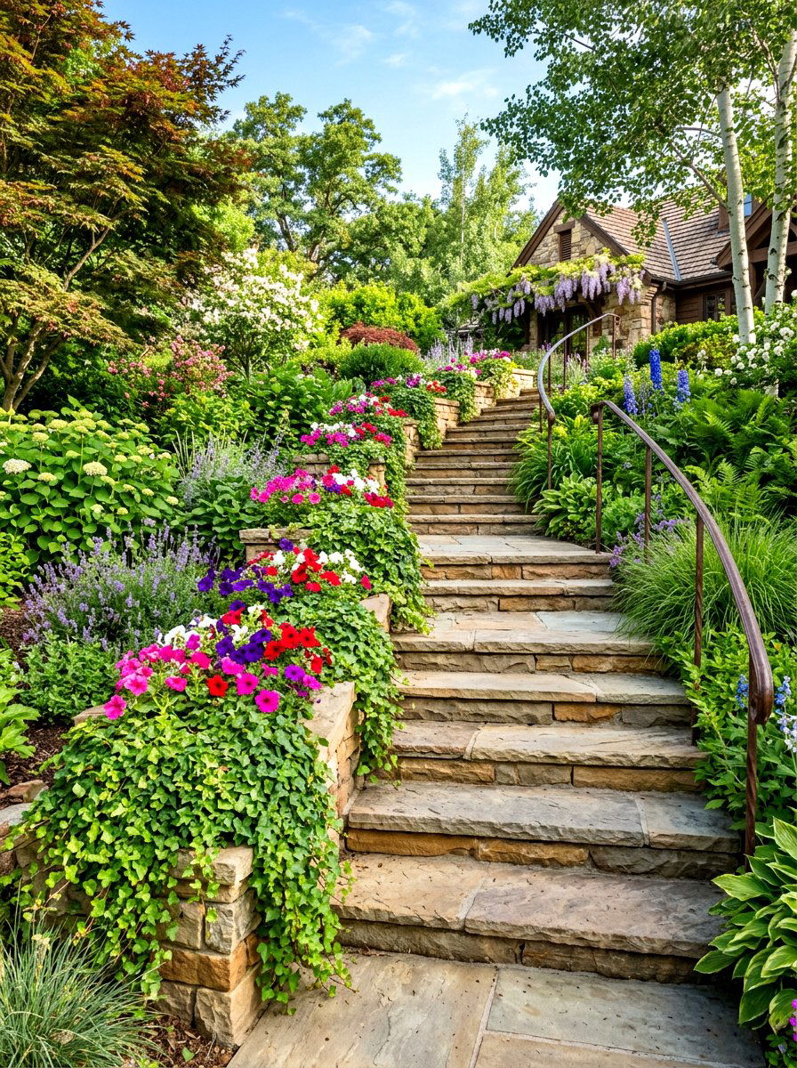 Integrated Planter Stairs - 30 retaining wall stairs ideas