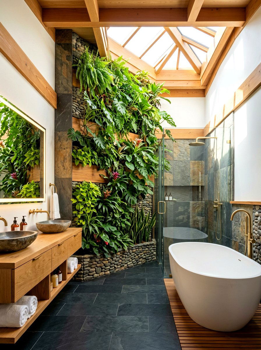 Integrated Planter Wall Bathroom - 30 invisible wellness bathroom ideas