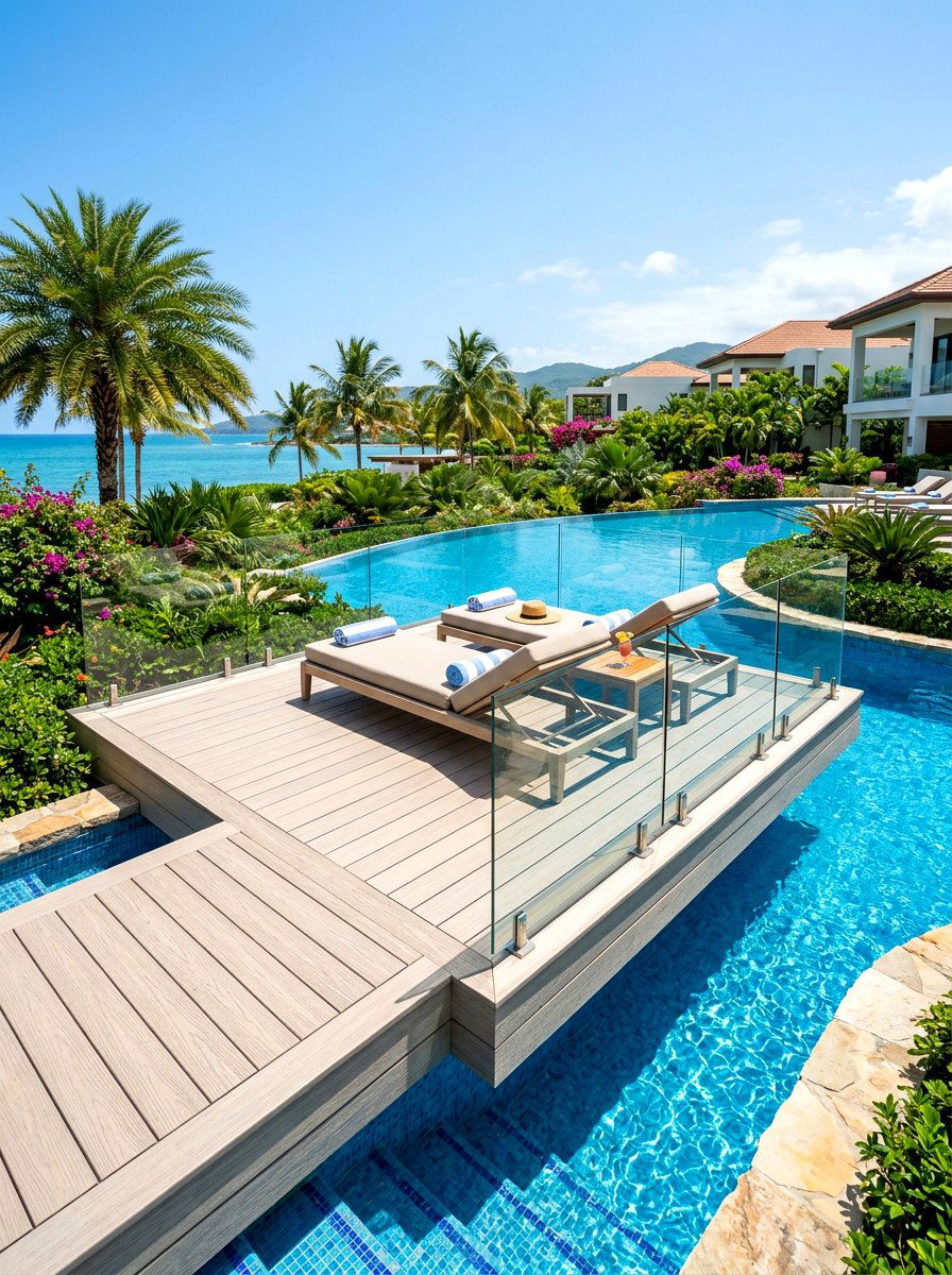Integrated Poolside Platform - 30 built in sunbed patio ideas