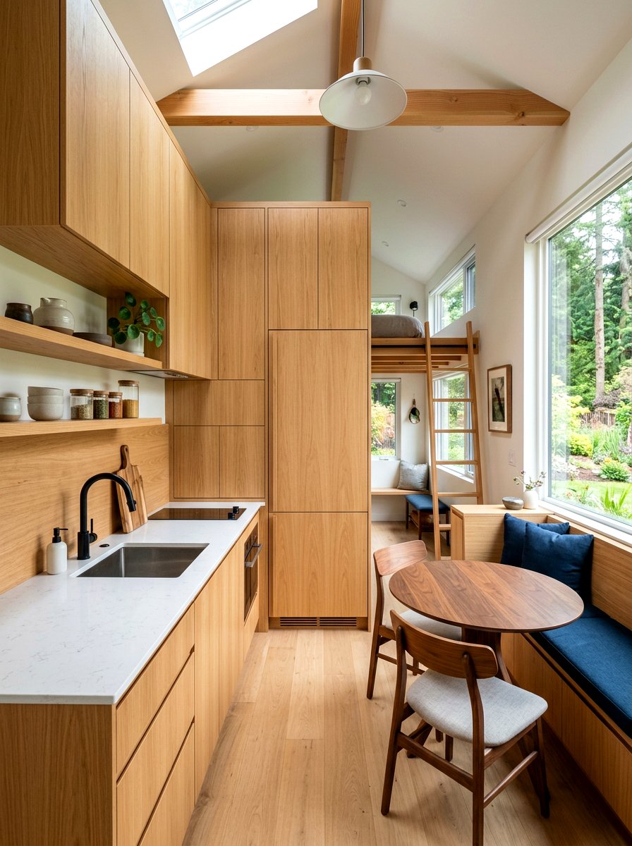 Integrated Refrigerator Tiny House - 30 tiny house kitchen ideas