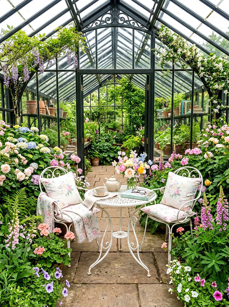 Integrated Seating Area - 30 greenhouse plant layout ideas
