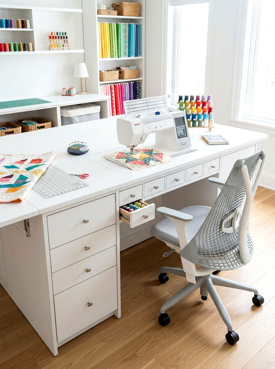 Integrated Sewing Desk System - 30 quilting room ideas