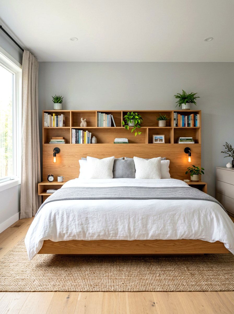 Integrated Shelf Headboard - 30 statement headboard bedroom ideas