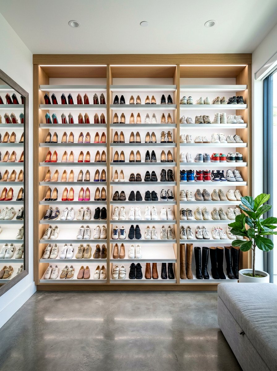 Integrated Shoe Storage Wall - 30 capsule wardrobe closet ideas