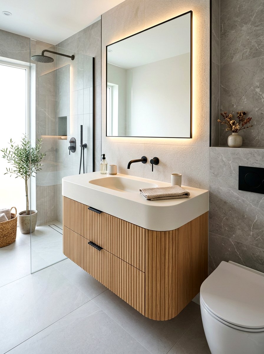Integrated Sink Fluted Vanity - 30 fluted vanity ideas