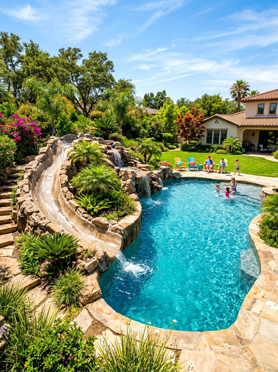 Integrated Slide Pool - 30 inground pool ideas